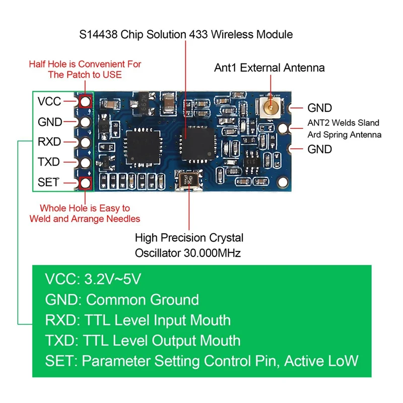 ABSQ-HC-12 SI4463 Wireless Serial Port Module 433Mhz 1000M Replacement For Bluetooth 4PCS