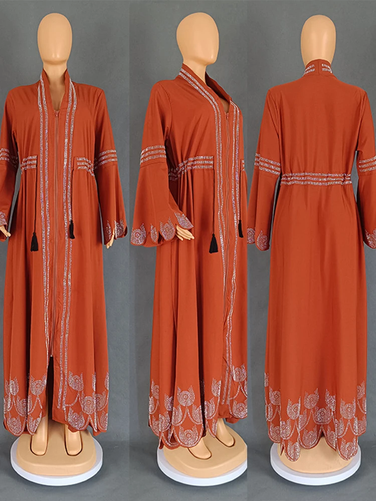 Robe de Soirée Musulmane pour Femme, Manches Évasées, Diamant, Ramadan, Abaya, Ceinture, Caftan Marocain, Robe Éducative, Largos Dubaï, Jalabiya, 2024