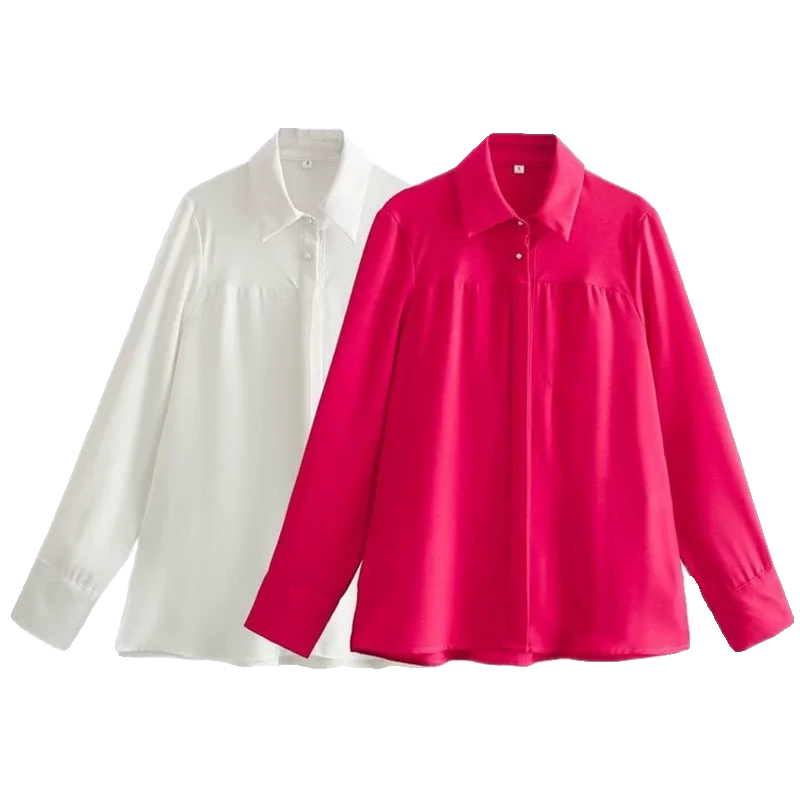 Primavera 2024 Donna irt Ele Bottone perla artificiale decorato Nuovo arrivo Vestibilità ampia Lungo Sve Versatile Sle 97052...