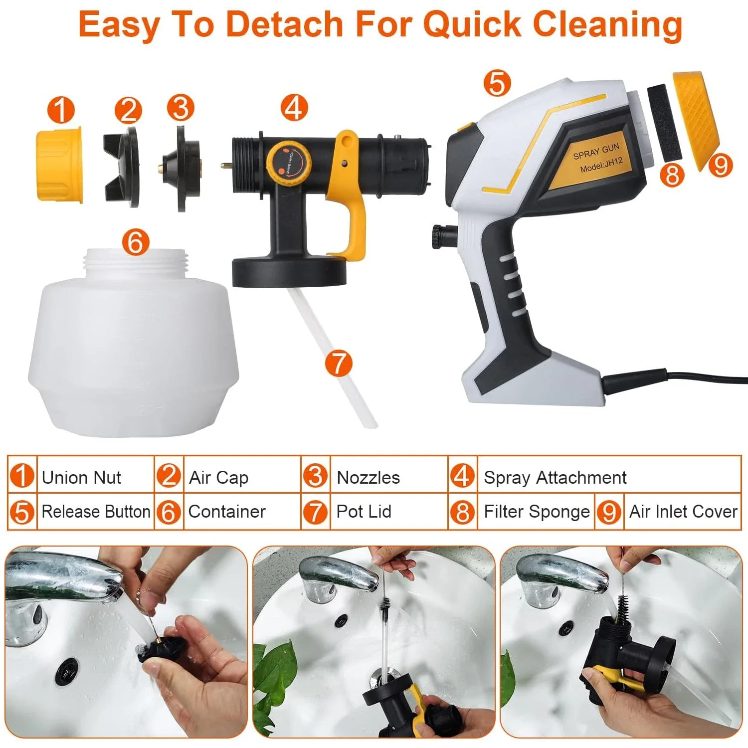 PISTOLA DE PULVERIZACIÓN eléctrica de alta potencia, pulverizador de pintura HVLP de 1800W, 220V y 110V, cepillo de aire con revestimiento de acero
