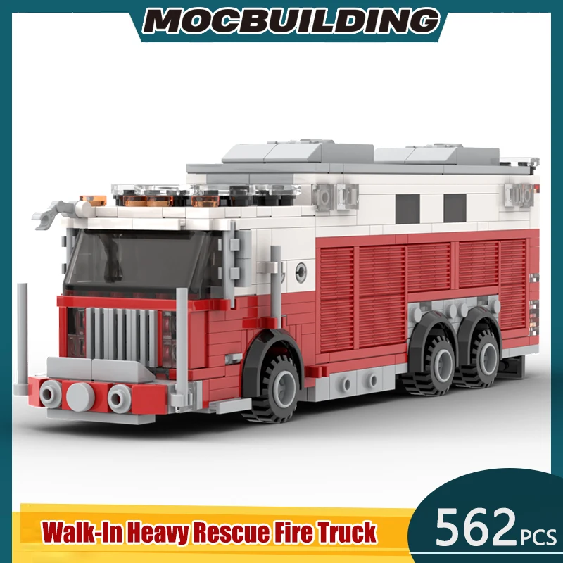 Walk-In Heavy Rescue Fire Truck Model MOC Building Blocks DIY Assemble Bricks City Vehicle Transportation Xmas Toys Gifts 562PCS