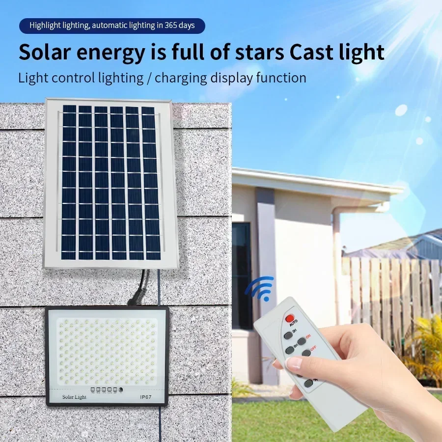 500W Solar Lamp Outdoor Waterproof Spotlights Solar Lights Remote Control Solar Floodlight Wall Street Garden Lights Sunlight