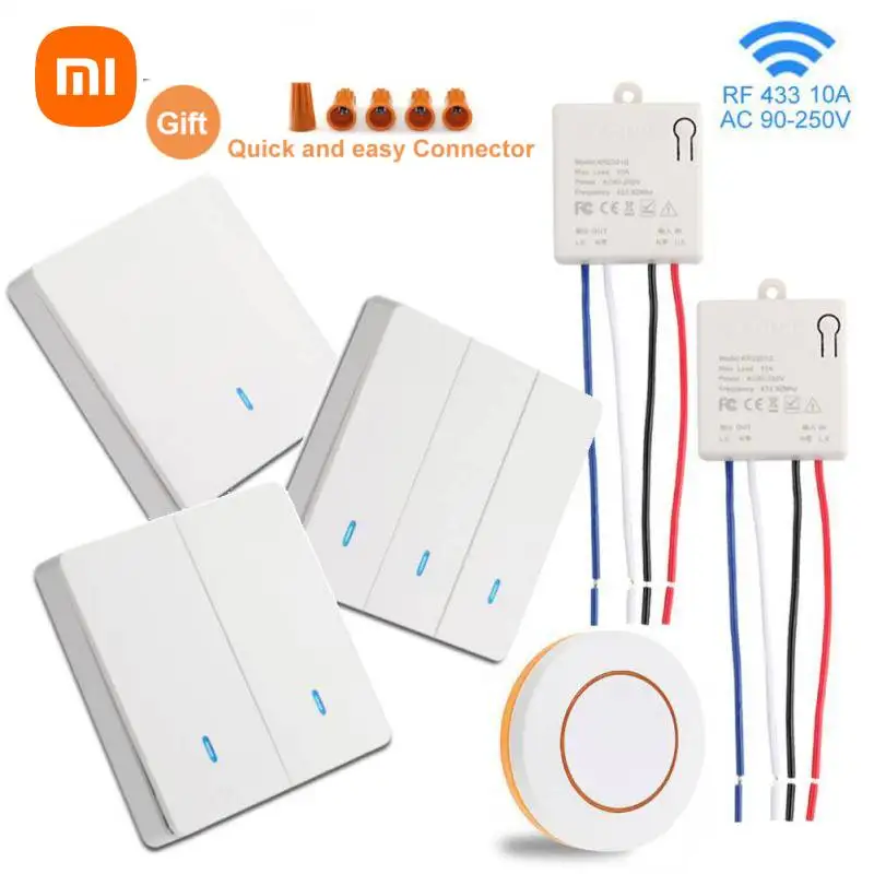 Xiaomi Universal Wireless Smart Switch Light RF 433Mhz Wall Panel Switch Remote Control Relay Receiver 220V Led Light Lamp Fan