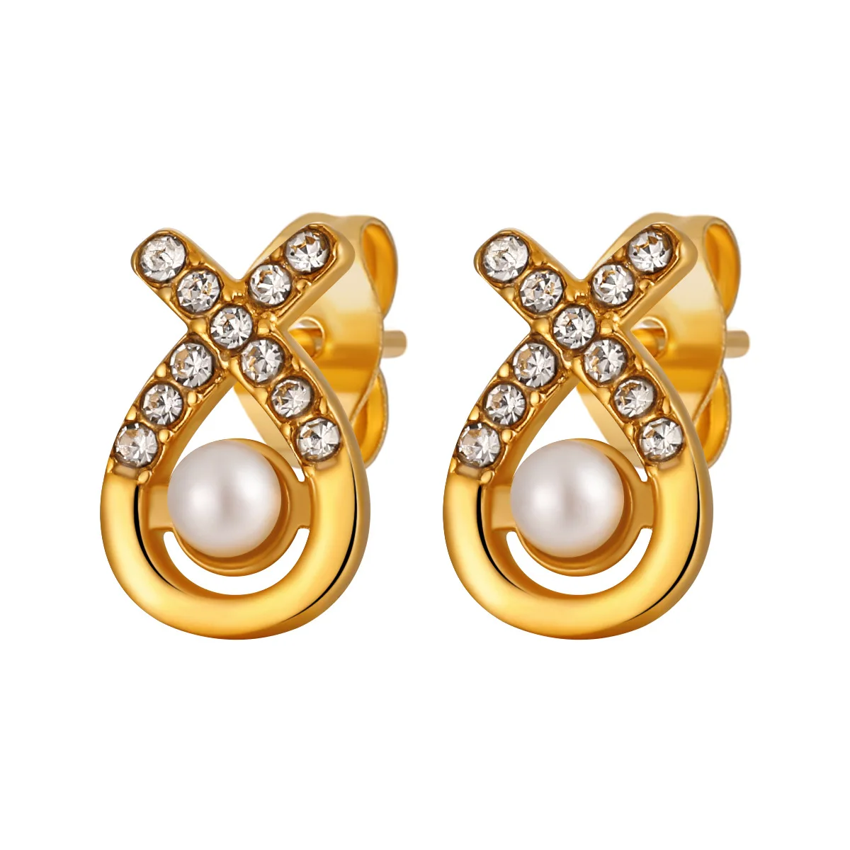 

Lovely Fish Shaped Titanium Steel Stud Earrings with Zircon Pearl 18K Gold Plated Waterproof Non Allergy Jewelry for Women Girls