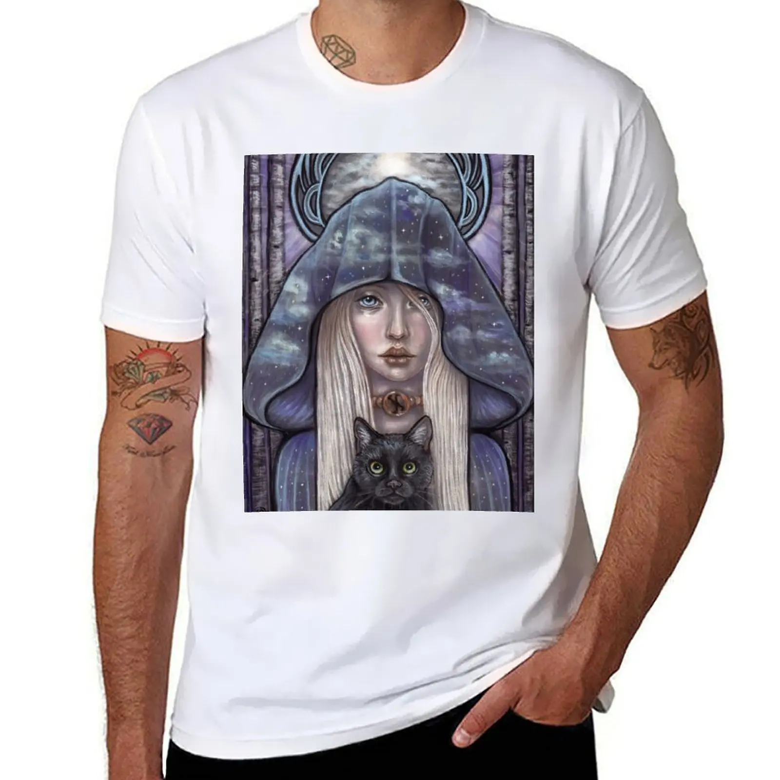 

Nauthiz Rune Maiden black cat sorceress T-Shirt man tshirt black cotton t-shirt plain for man package T-Shirt