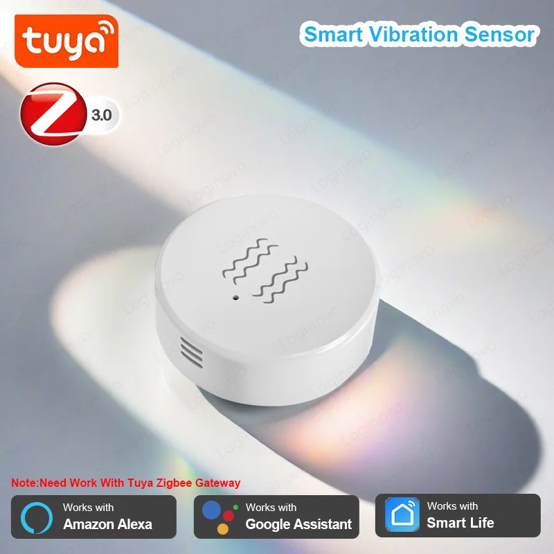 Tuya ZigBee Vibration Tilt Sensor Door Window Alarm Detection Smart Home Automation Security Protection System Alexa Google