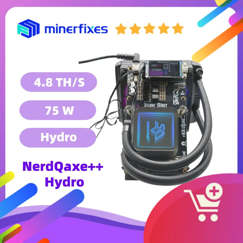 جهاز تعدين بيتكوين صغير العلامة التجارية الجديدة NerdQaxe Hydro 4.8TH/S 60 واط BTC مينر 4 BM1370 رقائق 2.4G WiFi مفتوحة المصدر أداة التشفير جهاز تعدين اليانصيب #1