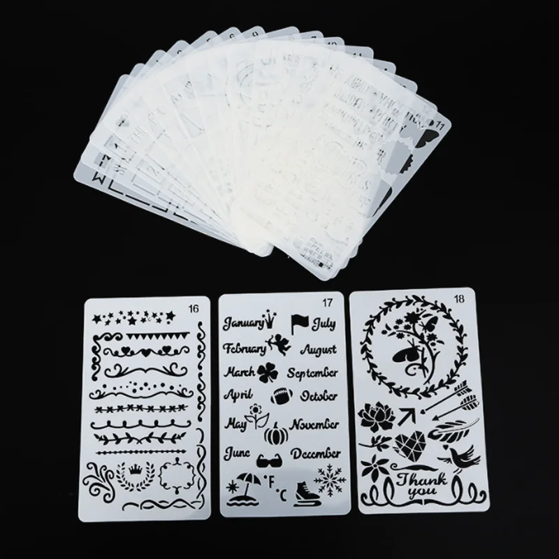 18pcs Lace Ruler English Letters Stencil DIY Layering Wall Scrapbook Coloring Embossing Album Decor Paper Card Painting Template