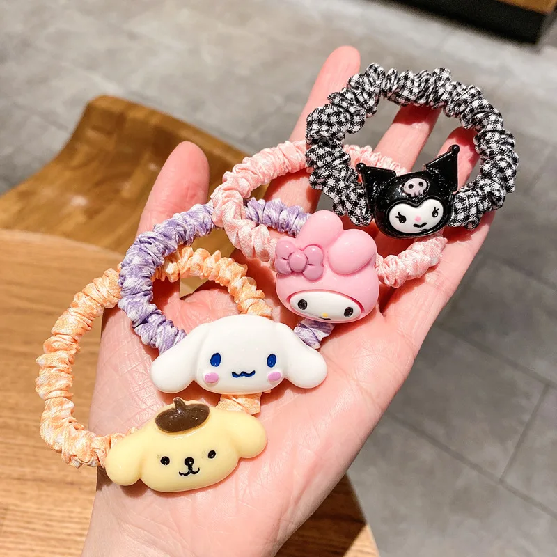 

Hello Kitty Kawaii Hair Ties Anime Hair Ring Ornaments Hello Kitty My Melody Kuromi Hair Rope Cartoon Accessories Girl Party Gif