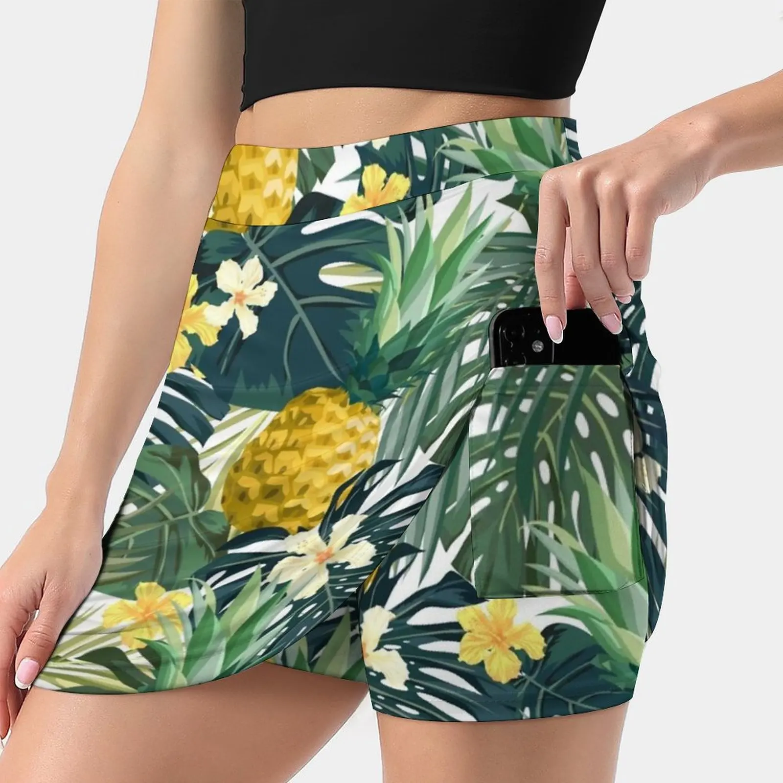 Light Pineapple Women's skirt Sport Skort Skirt With Pocket Fashion Korean Style Skirt 4Xl Skirts Tropical Pineapple Palm Leaf