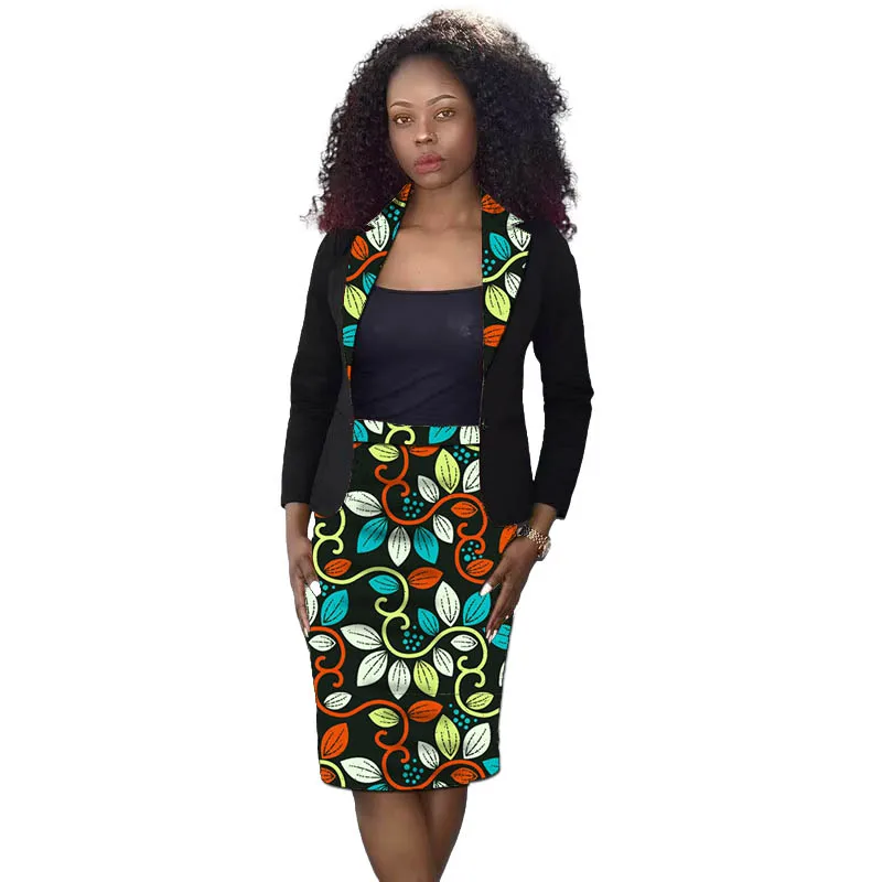 بدلة نسائية أزياء أفريقية بتصميم أصلي سترات سوداء مع تنورة مطبوعة مصممة خصيصًا لملابس أنقرة #2