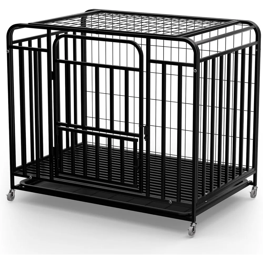 

43/37 Inch Heavy Duty Dog Crate for Large Dogs with Triple Door,Steel Indestructible Dog Kennel Indoor,Escape Proof Dog Cage wit
