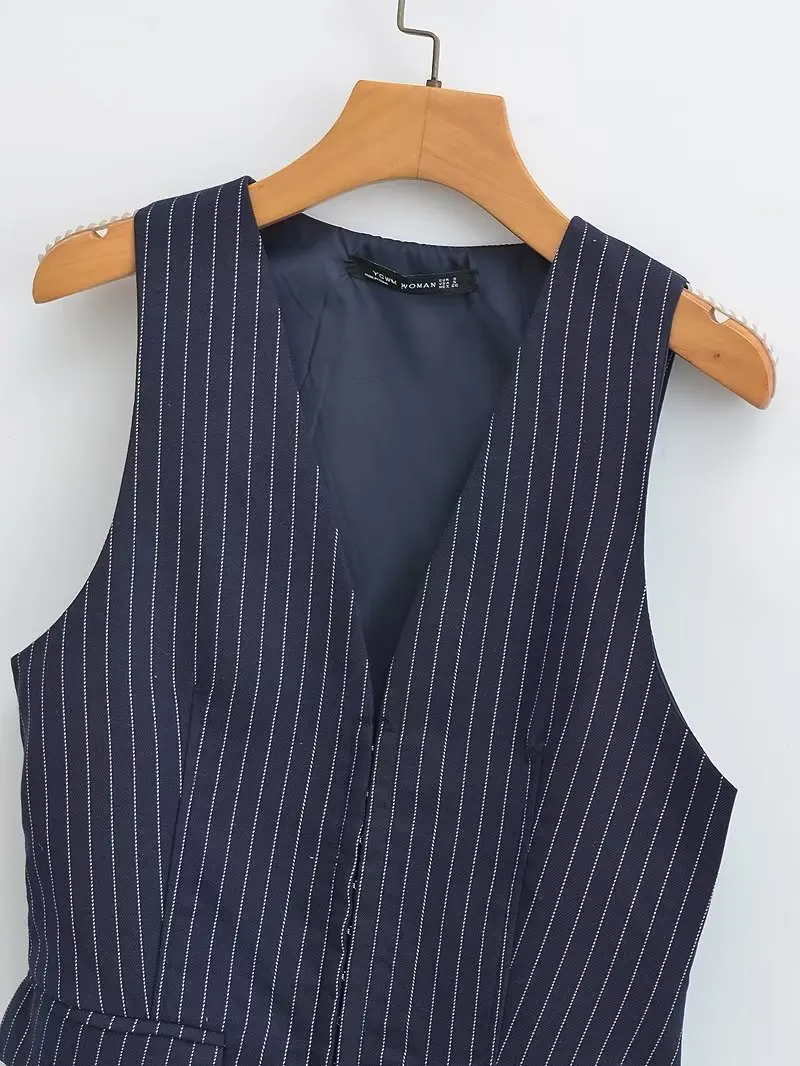 Faionable V-Ne Svel Gilet con stampa a righe Top con bottoni nascosti Abbigliamento da donna Base irt Stagione estiva Regular L...