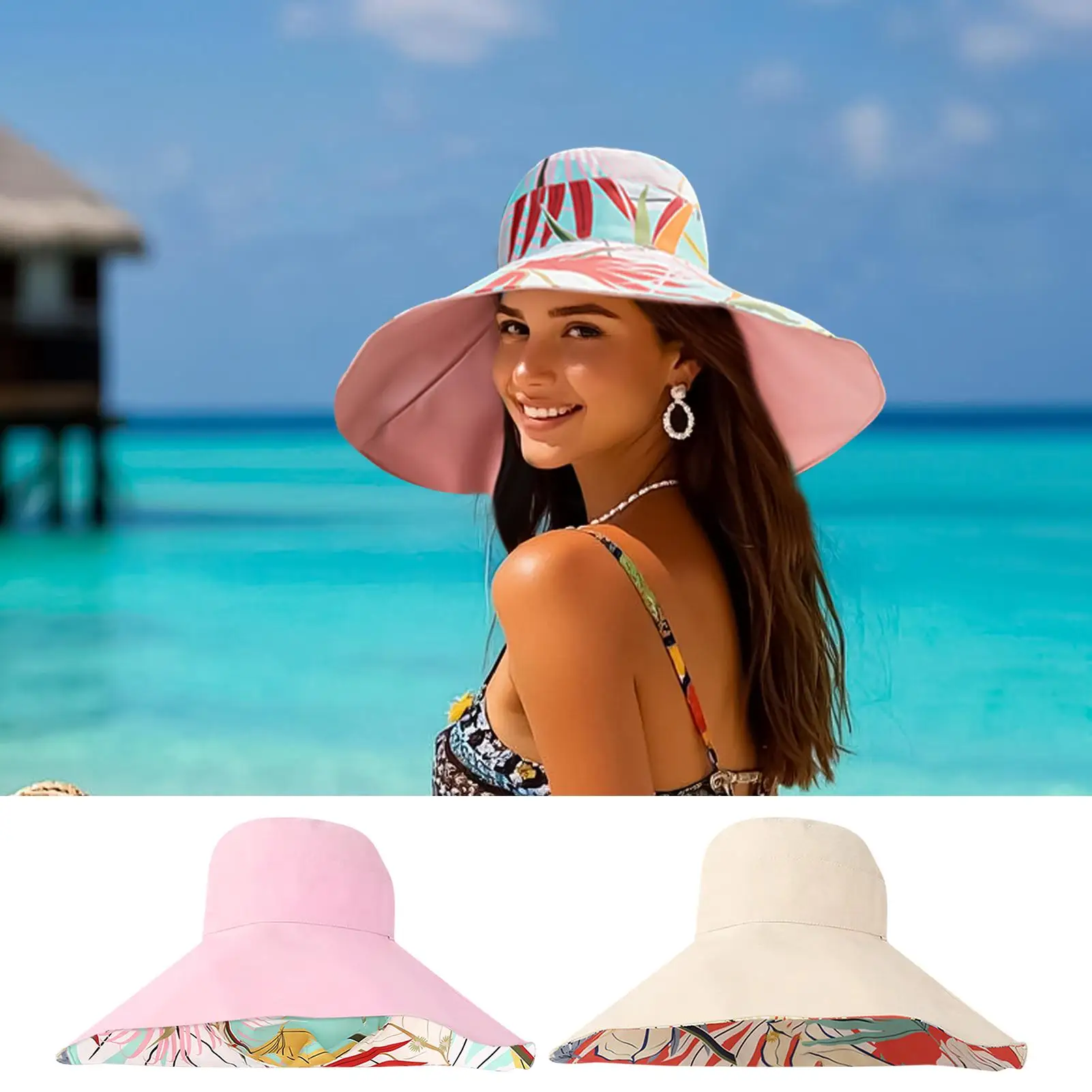 واسعة حافة قبعة الشمس طوي الشمس الظل قبعة الأزهار نمط Sunhat الملابس والاكسسوارات لتسلق الدراجات في الهواء الطلق جولف النساء