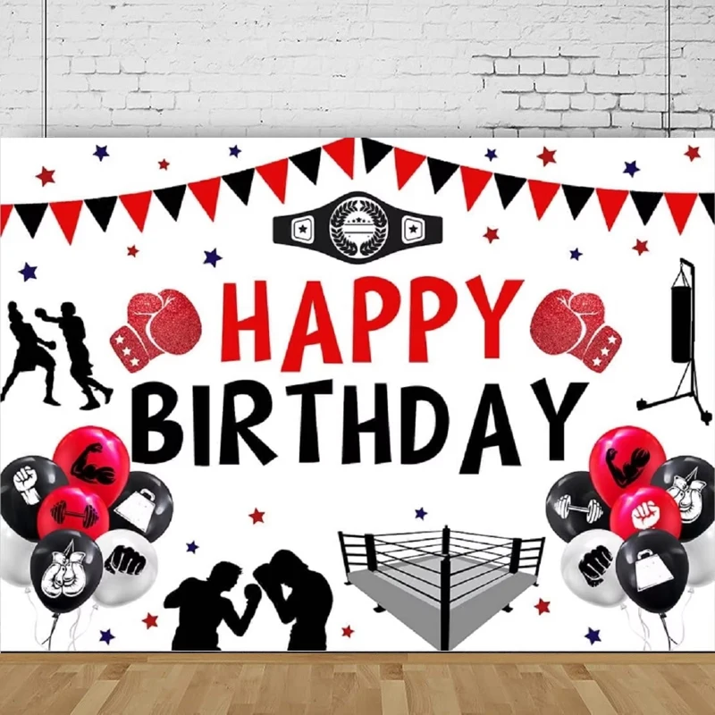 

Фон для фотосъемки для мальчиков, красный и черный боксер, спортивный боксерский матч, фон для детей, декор для вечеринки в честь Дня Рождения, внутренний баннер