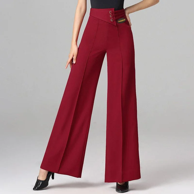 Nuevos pantalones de baile latino de moda coreana de cintura alta para mujer, pantalones modernos inclinados de tres agujeros, pantalones de pierna ancha verdes
