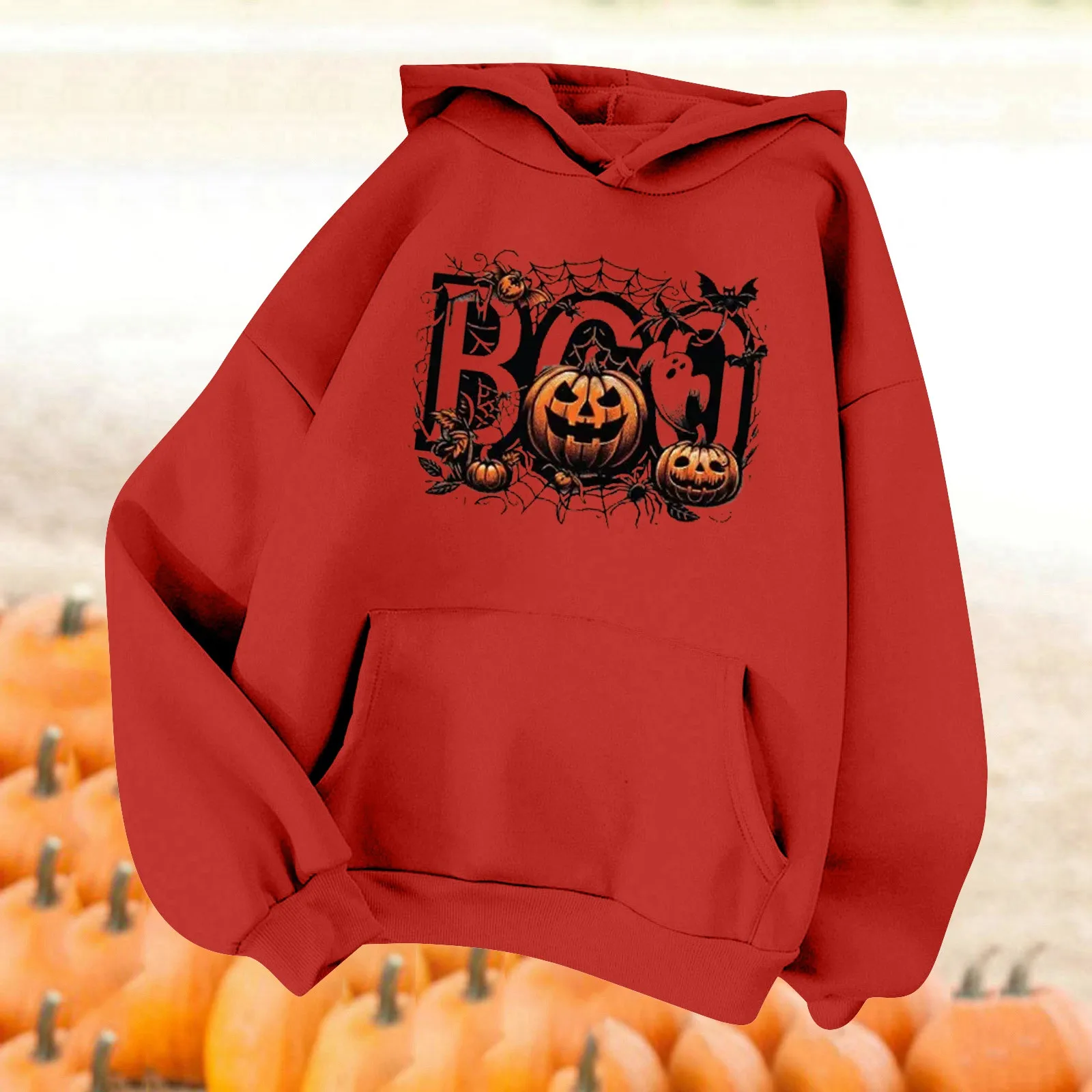 

Ladies Plus Fleece Thick Halloween Hoodie Fun Pumpkin Letter Print Fashion Trend Hoodie Casual Loose All Match Pullover