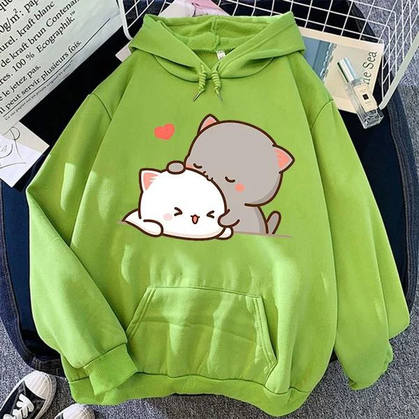 Fashion Cat Printed Long Sleeve Sweatshirt Women\'s Hooded Autumn and Winter Fleece Hoodies/Sweater