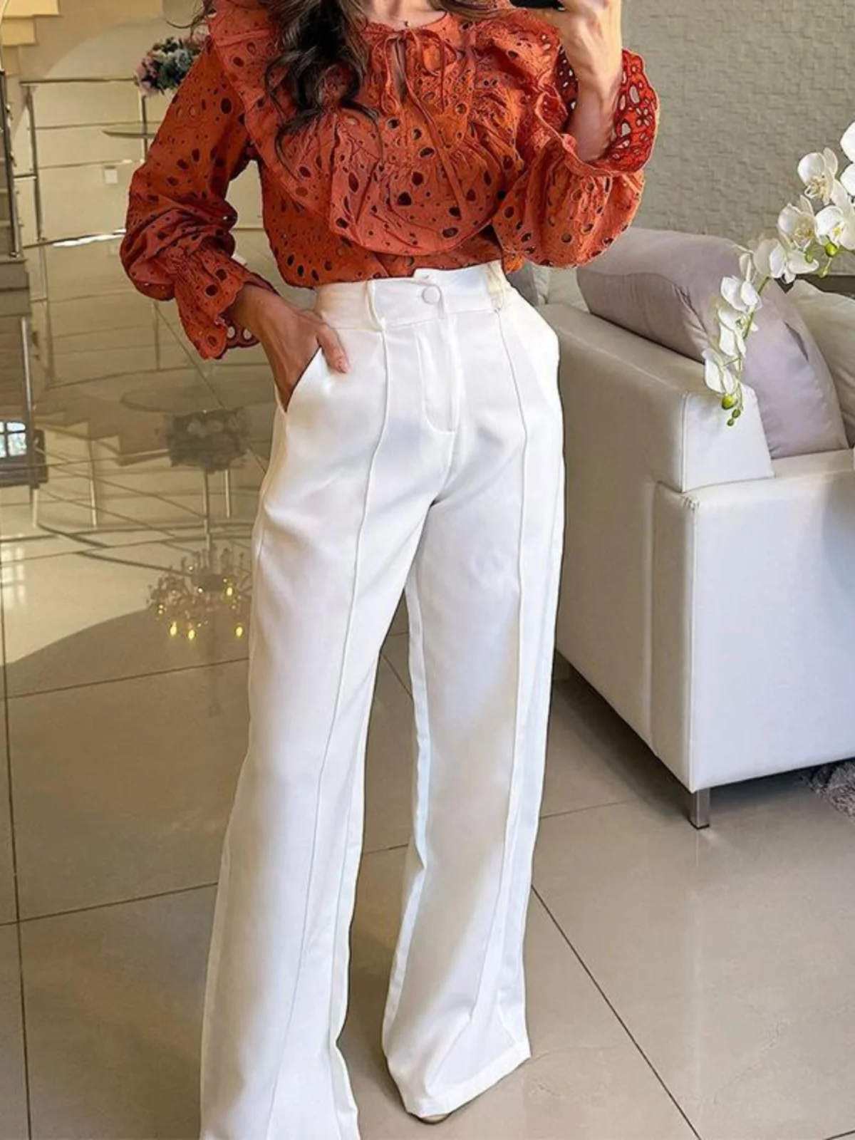 Faionable High Waist Loose Straight Leg Casual Trousers Pure Color Long Pants Women's Western Sle Autumn Collection