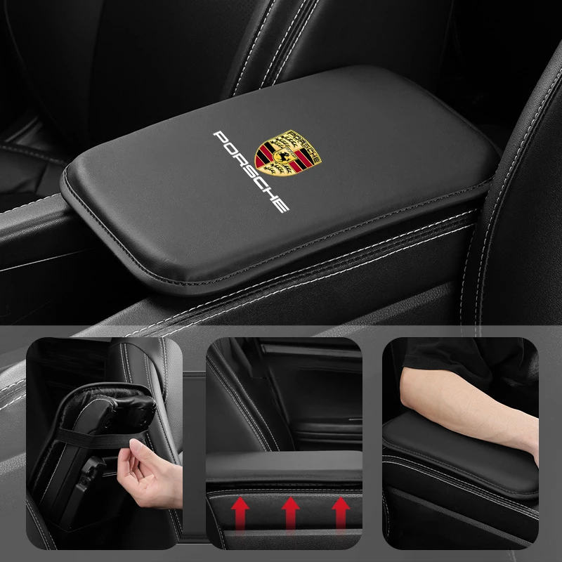 Car Armrest Box Pad Leather Auto Armrest Mat Car Accessories For Porsche Cayenne Panamera Macan Boxster 911 Carrera-GT 928 944