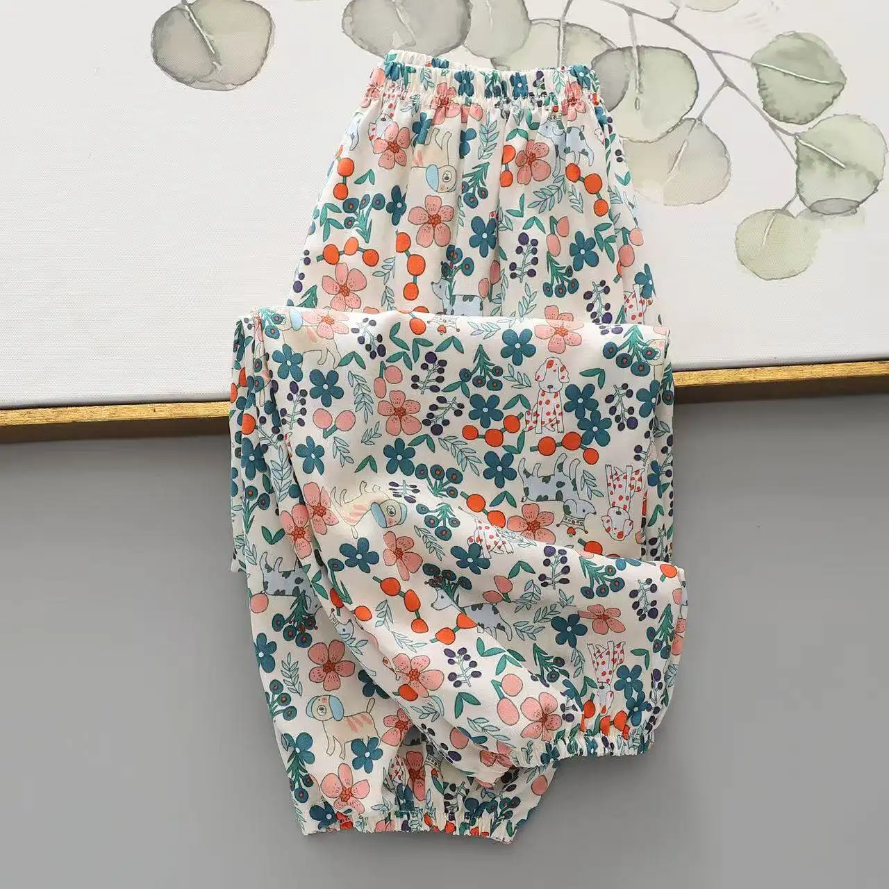 

Summer girls' thin cotton silk children's pajama pants, breathable, large size artificial cotton home long pants