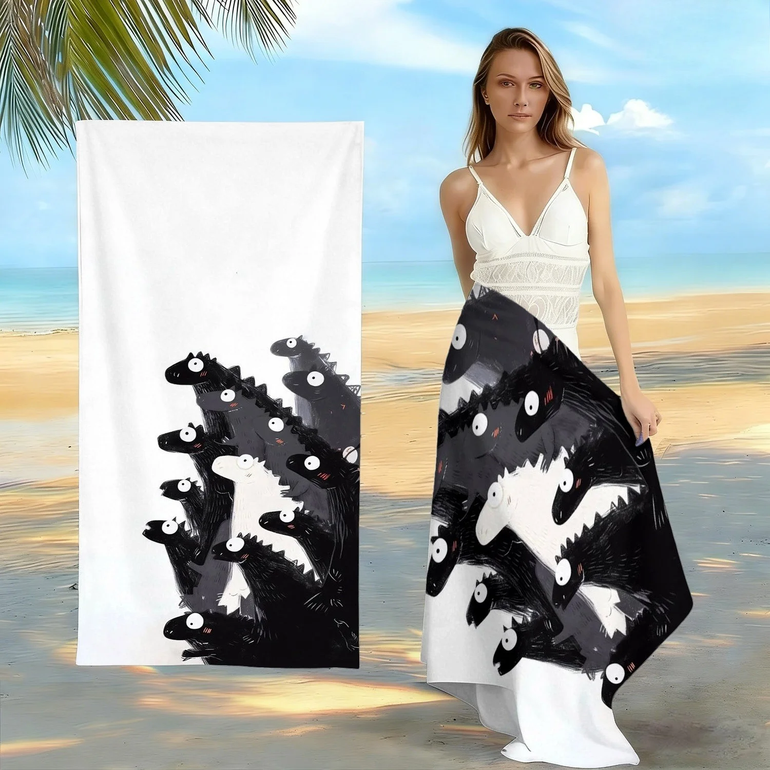 

Cute Dinosaur Group Beach Towel, Cartoon Dino Herd Print Oversized Bath Towel, Soft Quick Dry Summer Beach Blanket 1pcs
