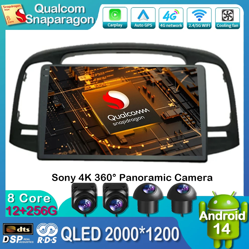 Android 14 Auto Carplay For Hyundai Accent 2008 2009 2010 2011 Car Radio Multimedia Video Player Navigation GPS 360 Camera WIFI