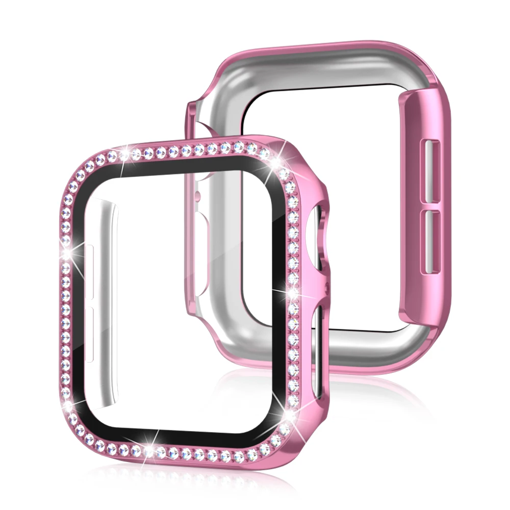 Bling Glass + pokrowiec na Apple Watch 45mm 44mm 42mm 41mm 40mm 38mm diamentowy zderzak + ochraniacz ekranu iwatch seria 8 7 6 5 3 SE