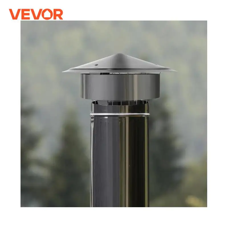 VEVOR Chimney Cap 6 inch 304 Stainless Steel Round Roof Rain Cap 11.81-inch Increased Caps for Insulation Vent Cover Outside