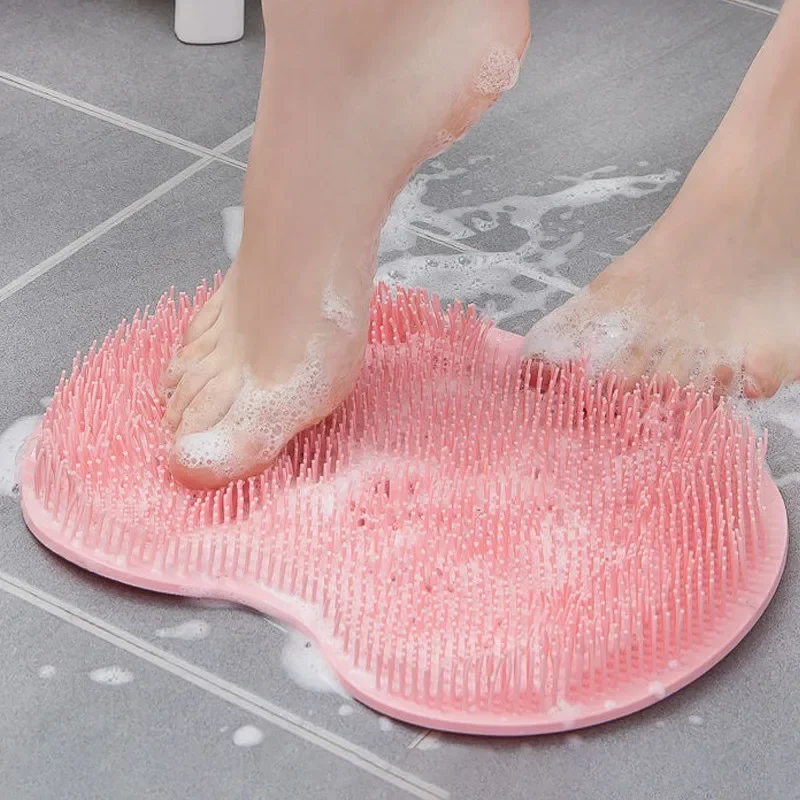 Silicone Rub Back Brush Bathroom Non-slip Wash Foot with Sucker Bath Massage Foot Exfoliating Brush Pad Bath Brush Foot Scrubber