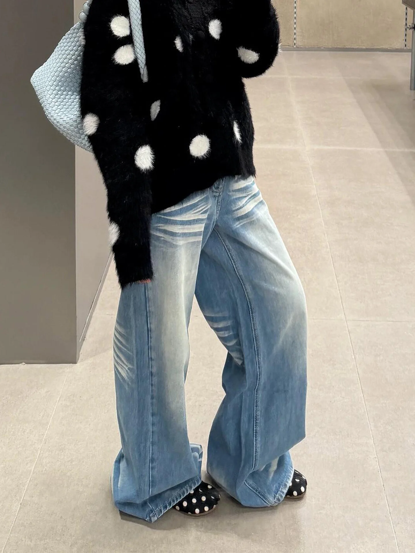 

plus Size American Style High Street Wide Leg Distressed Denim Jeans Women's Summer New Pear Shape Long Pants Casual Wear