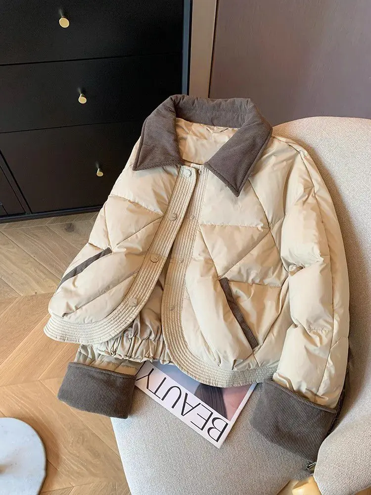 

Утолщенная хлопковая куртка с цветным воротником для женщин осени и зимы, новинка 2025, стильная темпераментная повседневная теплая хлопковая куртка