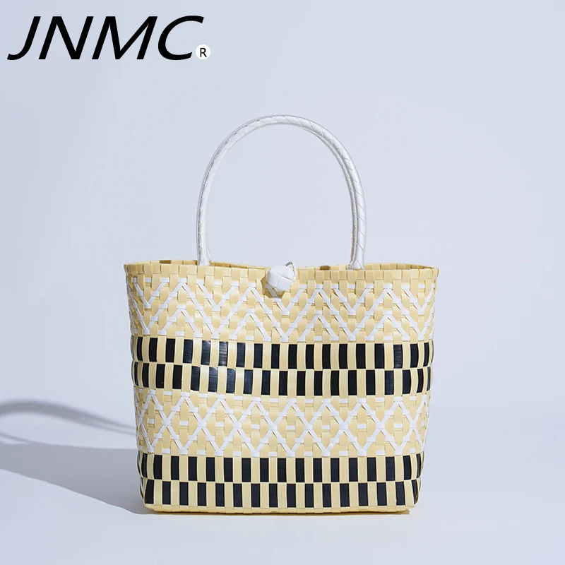 

JNMC Women's Splicing Contrasting Buckle Vegetable Basket Shopping Bag