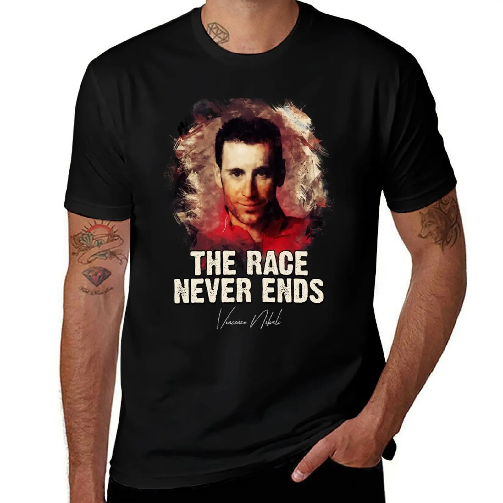 

The Race Never Ends Vincenzo Nibali For The TRUE Cycling Fans Forza Italia T-Shirt croswit shirt man black t-shirts for men