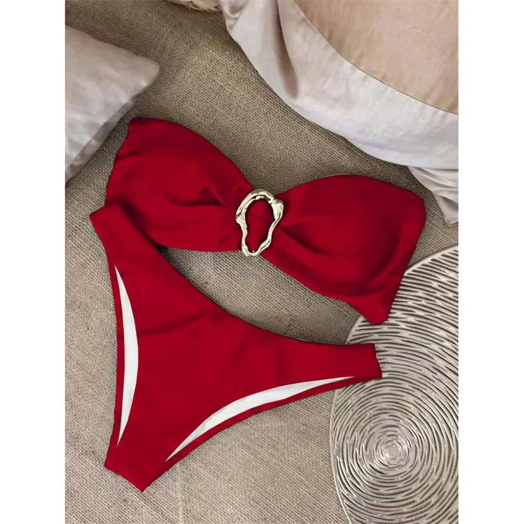 7 Farben Bandeau Metallring Brasilianischer Bikini Damen Badeanzug Frauen Bademode Zweiteiliger Bikini-Set Badeanzug Schwimmanzug V6516 – Detail 40