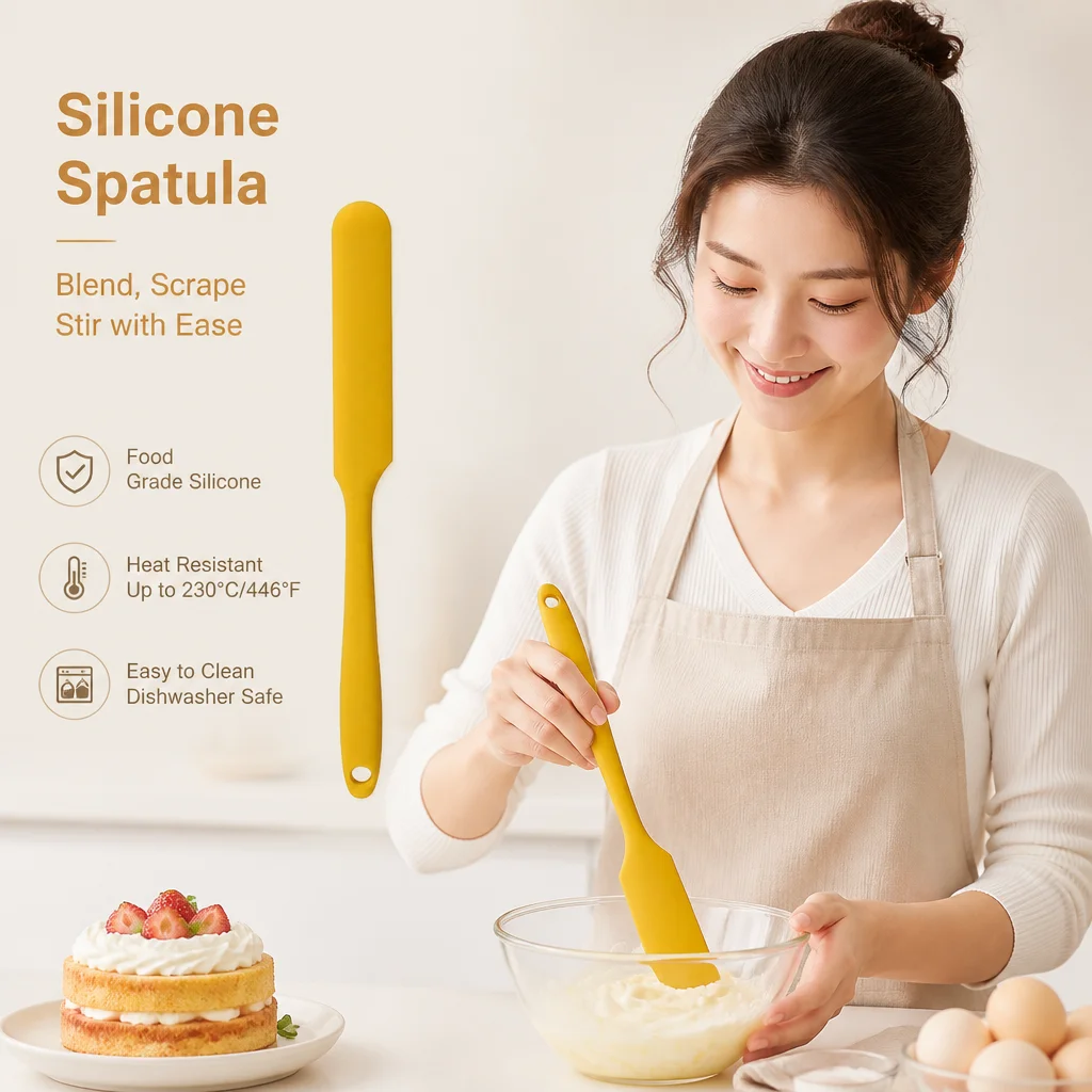 Food Grade Heat Resistant Silicone Spatula Non‑Stick Scraper Turner Spoon for Cake Egg Pancake Baking Cooking Kitchen Utensils