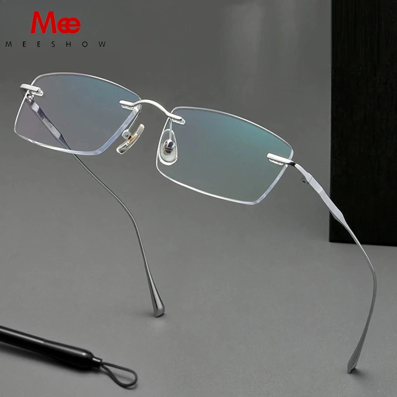

Meeshow Man Prescription Glasses Rimless Pure Titanium 1.61 1.67 Optics Lenses Myopia Reading Eyewear Anti Blue Light Eyeglasses