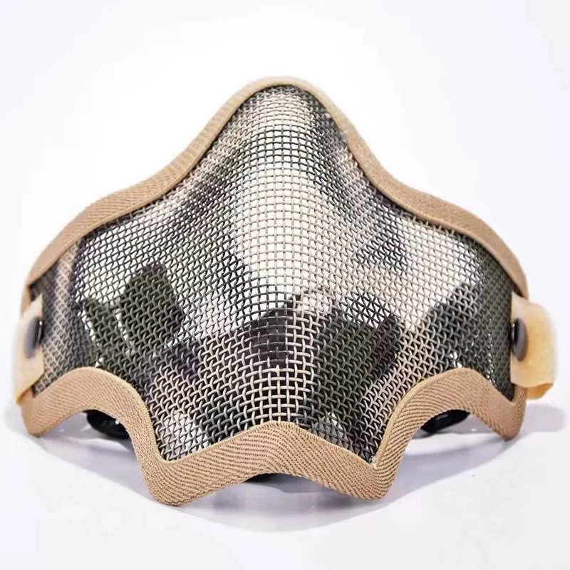 Schädelmaske Mundschutz Mesh Camouflage Outdoor Herren Doppelt mit halbem Gesicht Stahldrahtgeflechtmaske CF Spiel schützende Gesichtsmaske