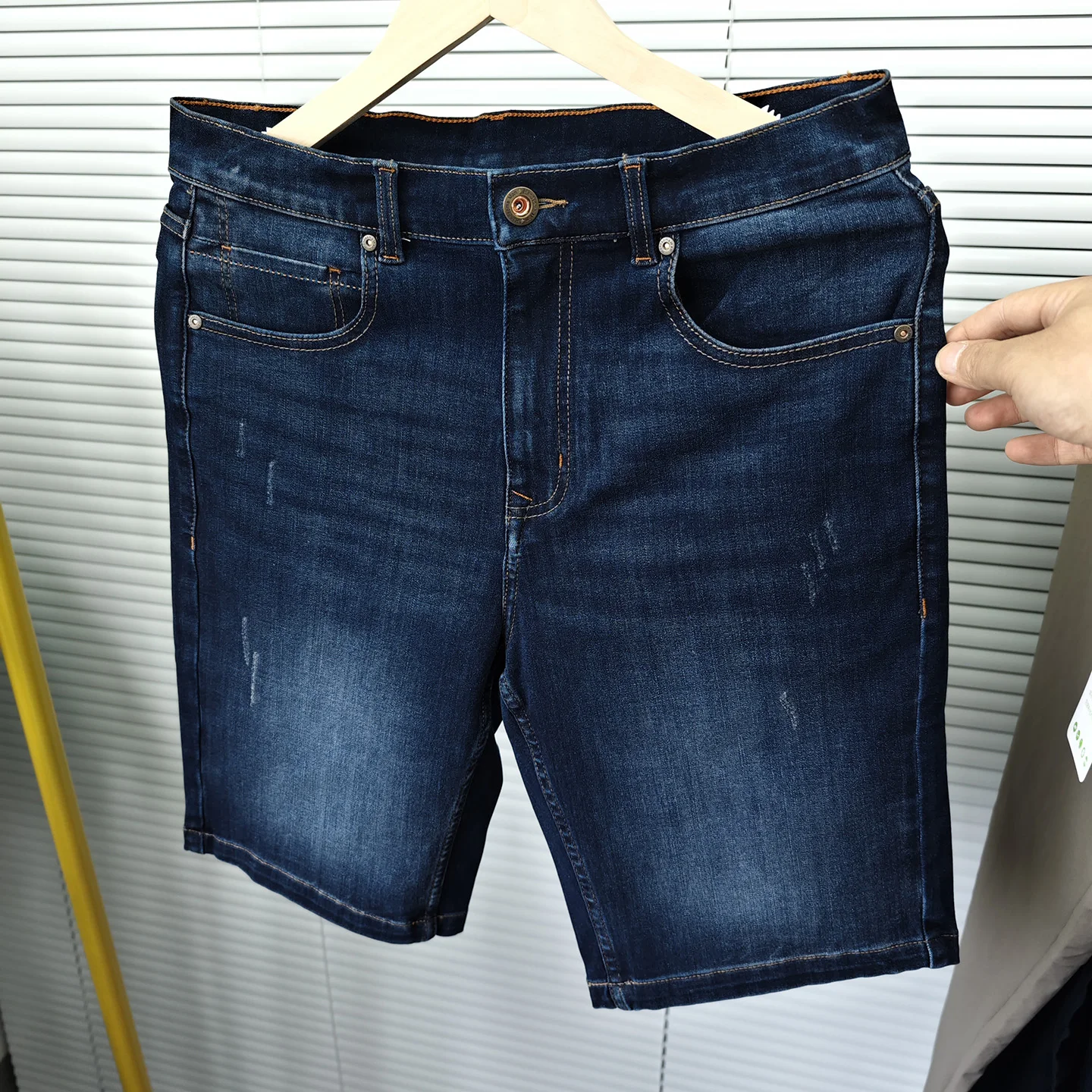 

Мужские летние джинсовые орты длиной пять четвертей, повседневные, с талией, винтажные, без тегов, прямые брюки со средней талией, модные, городские