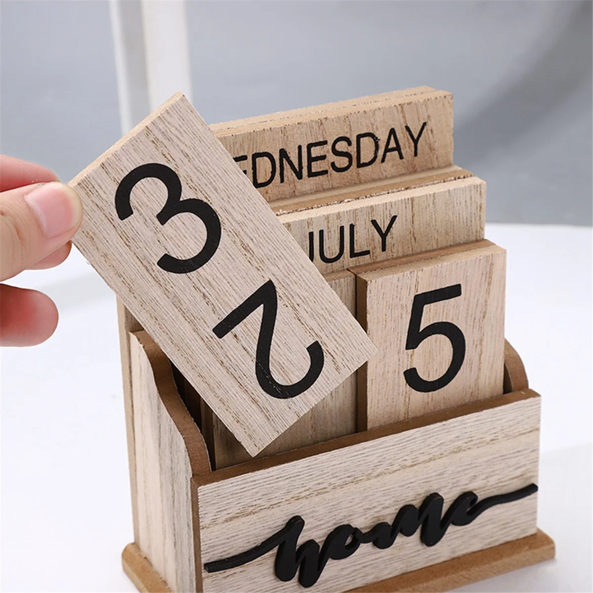 Ewiger Kalender Holz Vintage Holzblock Kalender für Home Office Schreibtisch Zubehör Woche Monat Datum Anzeige