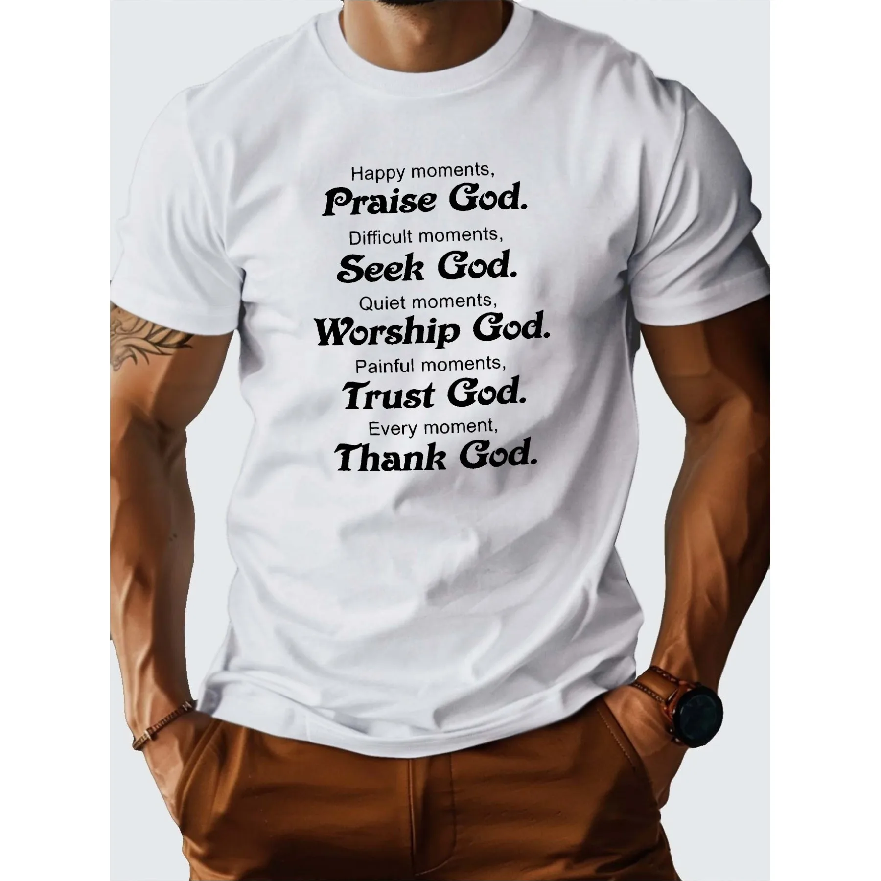 Praise God Quote Graphic Tee for Men Casual Cotton T-Shirt