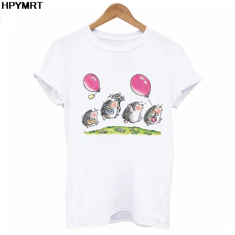 T-shirt Female Hedgehog and balloons print T Shirt Loose new Spring Summer Tee shirt Easy Matching Tshirt women tops clothing