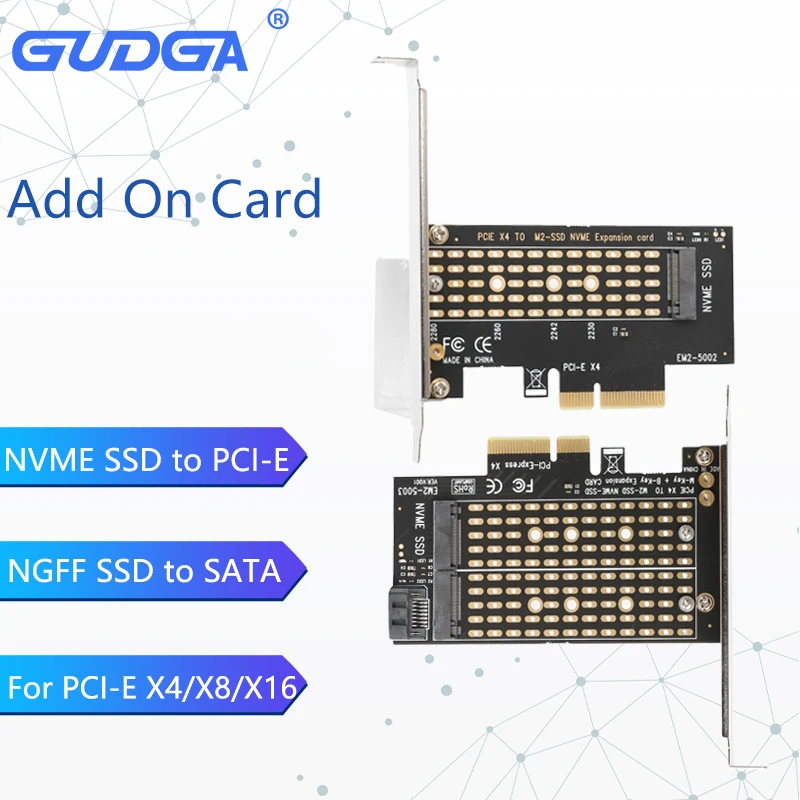 Gudga adicionar no cartão m2/m.2 ssd para sata pci-e cartão m chave + b placa de adaptador de chave cartões de expansão para pci express 3.0x4 2230-2280-2242 multiplicador pci express adaptador m2 usb 3 0 pci express