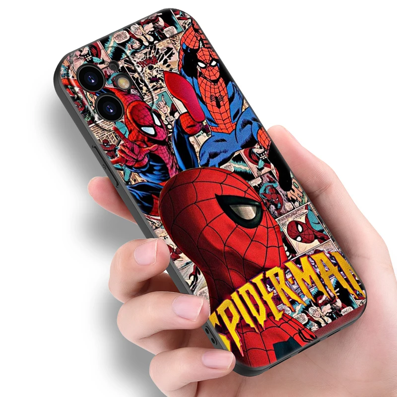 Custodia per telefono nera Marvel Spider Man per Apple iPhone 15 Pro Max 14 13 12 Pro Max Mini 11 Pro 7 8 Plus XR X XS SE 2020 2022 Cover