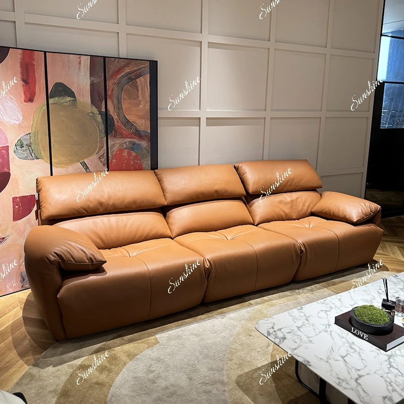 Italian retro high backrest living room straight row home sofa