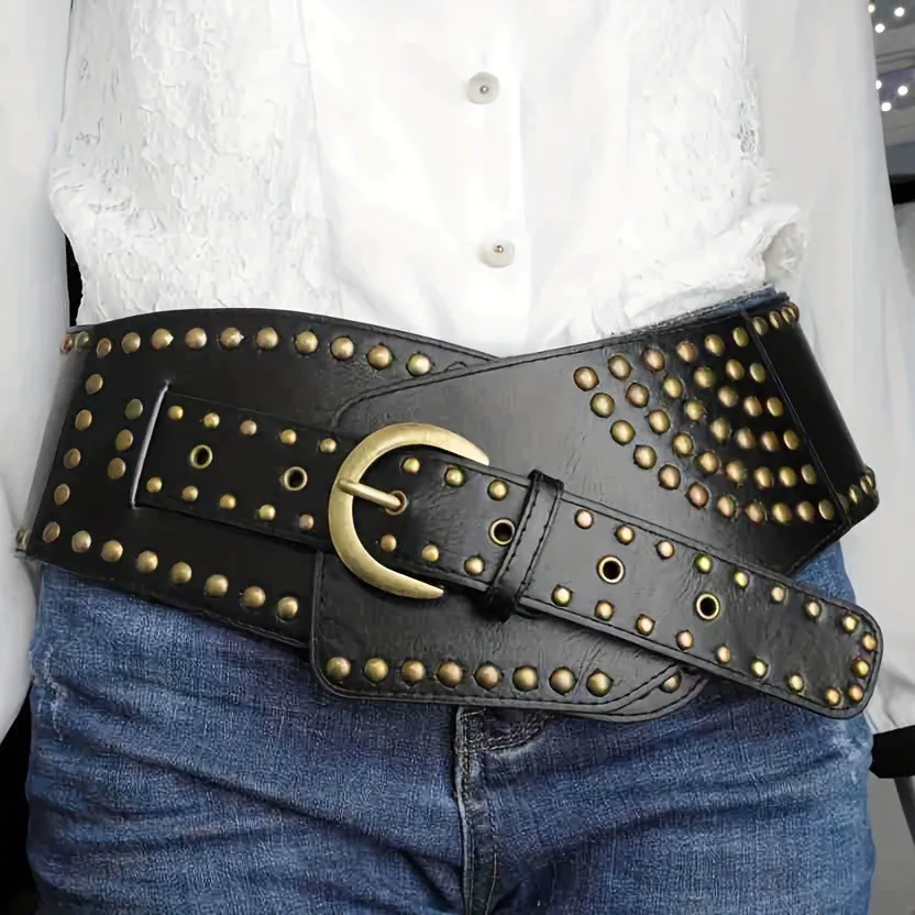 Retro punk style fashionable women's wide waistband, versatile decoration, suitable for pairing with jeans, jackets, and skirts