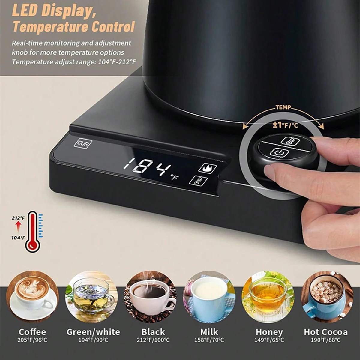 1000ml Gooseneck Electric Kettle with Temperature Control Electric Kettle for Coffee and Tea Kettle Coffee Pot