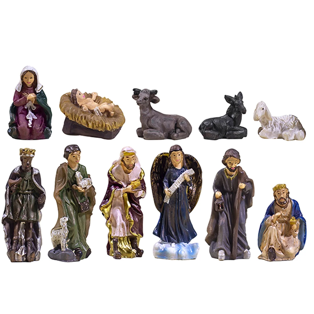 

1 set 1 Set Jesus Birth Religious Statue Resin Ornament Christmas Decor Indoor Large Small Figures Creche Baby Jesus