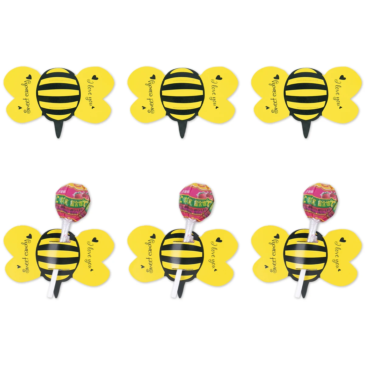 50pcs Bee Shape Lollipop Package Card Cute Bee Candy Packaging Summer Kids Birthday Party Decoration Baby Shower Supplies