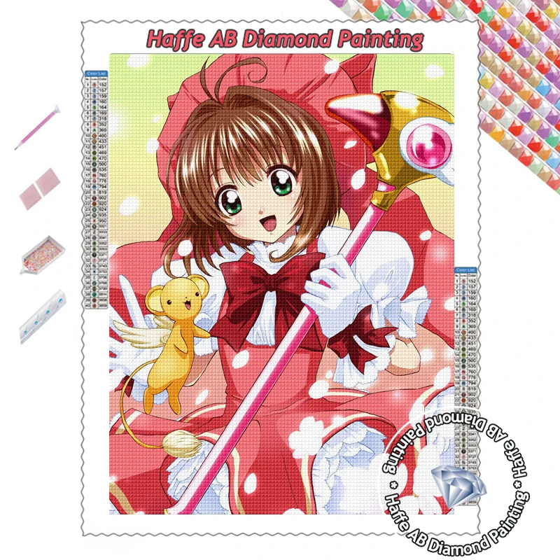 Japońskie anime Cardcaptor Sakura 5d diamentowe malowanie AB wiertła piękne kreskówki dziewczyny Keroberos ścieg krzyżykowy prezent Home Decor